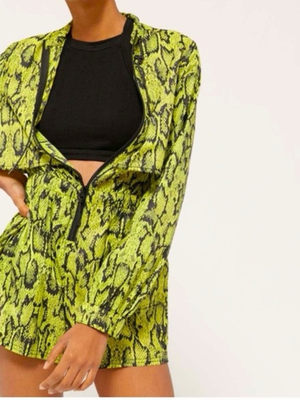 Urban Outfitters Neon Snake-Print Utility Romper in Lime/Black